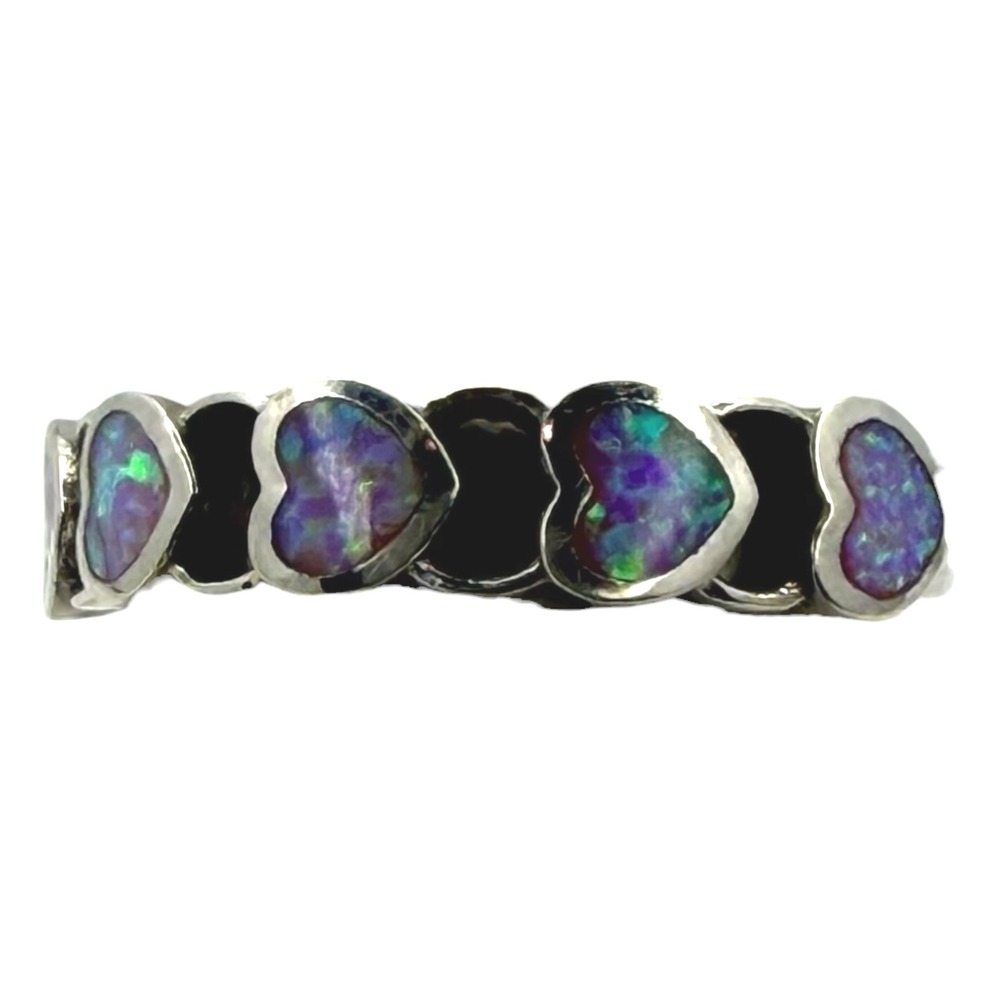 Vintage Heart Ring Sterling Silver 925 Size 5.75 Purple Inlay Opal Band